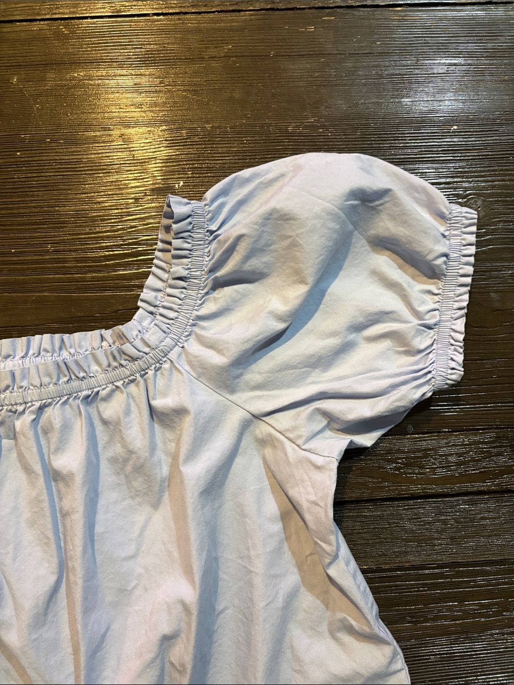 H&M Light Blue Puff Sleeve Smocked Neck Top - Picture 3 of 4